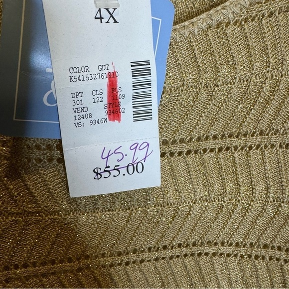 Metalic Gold Glitter formal evening holiday Batwing open knit sweater plus 4X - Picture 7 of 13